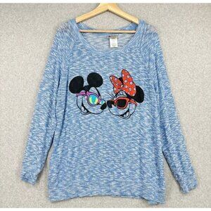 Disney Parks Womens Sz M Mickey Minnie Mouse Sweater Top Marbled Knit Blue